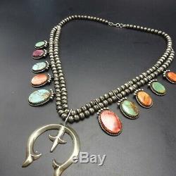 SELENA WARNER Vintage NAVAJO Sterling Silver Turquoise SQUASH BLOSSOM Necklace