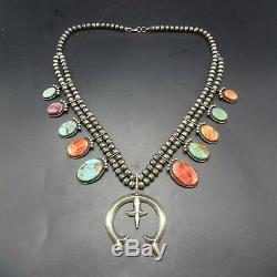 SELENA WARNER Vintage NAVAJO Sterling Silver Turquoise SQUASH BLOSSOM Necklace