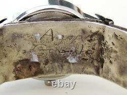 SIGNED Native American Navajo Sterling Silver Watch Bracelet Cuff Turquoise VTG