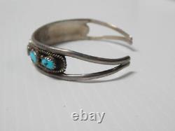 SIGNED VINTAGE NAVAJO INDIAN 8 STONE STERLING TURQUOISE ROW BRACELET nice qlty