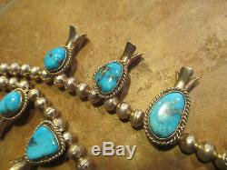 SPLENDID Vintage Navajo Sterling Silver BISBEE Turquoise SQUASH BLOSSOM Necklace