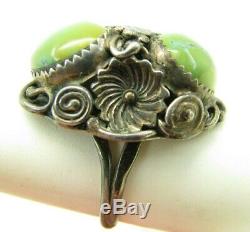 STERLING SILVER Old Pawn NAVAJO UNISEX RING Green Turquoise HIGH RELIEF VTG 8