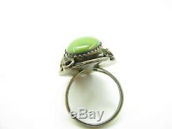 STERLING SILVER Old Pawn NAVAJO UNISEX RING Green Turquoise HIGH RELIEF VTG 8