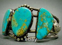 STUNNING HUGE Vintage Navajo Sterling Silver Gem Grade Turquoise Cuff Bracelet