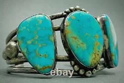 STUNNING HUGE Vintage Navajo Sterling Silver Gem Grade Turquoise Cuff Bracelet