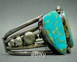 STUNNING HUGE Vintage Navajo Sterling Silver Gem Grade Turquoise Cuff Bracelet