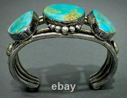 STUNNING HUGE Vintage Navajo Sterling Silver Gem Grade Turquoise Cuff Bracelet