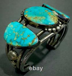 STUNNING HUGE Vintage Navajo Sterling Silver Gem Grade Turquoise Cuff Bracelet