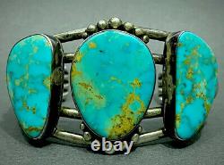 STUNNING HUGE Vintage Navajo Sterling Silver Gem Grade Turquoise Cuff Bracelet