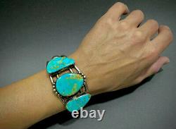 STUNNING HUGE Vintage Navajo Sterling Silver Gem Grade Turquoise Cuff Bracelet