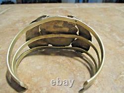 SUBSTANTIAL WIDE Vintage Navajo 3-Wire Sterling Silver Turquoise Leaf Bracelet