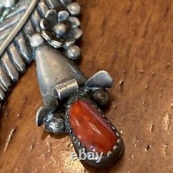 Sarah Dickens Navajo Vintage Sterling Silver Turquoise Coral Necklace 16.5 Dt