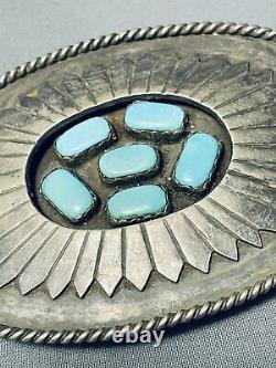 Sensational Vintage Navajo Blue Gem Turquoise Sterling Silver Buckle