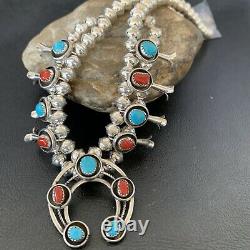 Shadow Box Navajo CORAL Turquoise Sterling Silver Squash Necklace Earring 10889