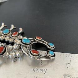 Shadow Box Navajo CORAL Turquoise Sterling Silver Squash Necklace Earring 10889