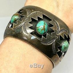 Shadowbox Navajo Cuff Bracelet Turquoise 88g 6.25in Sterling Silver 1960s VTG