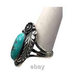 Signed Navajo Turquoise Ring Vintage 925 Sterling Silver Ring SZ 7.25 0332