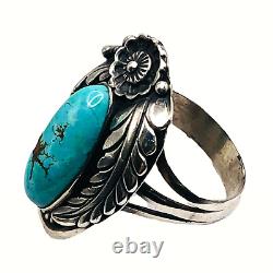 Signed Navajo Turquoise Ring Vintage 925 Sterling Silver Ring SZ 7.25 0332