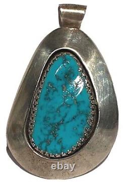 Signed Sterling Silver Turquoise Navajo Native American Vintage Artisan Pendant