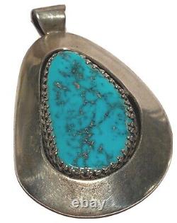 Signed Sterling Silver Turquoise Navajo Native American Vintage Artisan Pendant