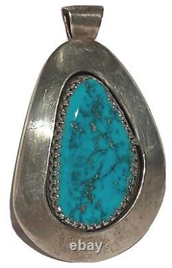 Signed Sterling Silver Turquoise Navajo Native American Vintage Artisan Pendant