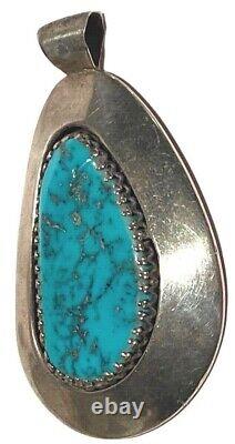 Signed Sterling Silver Turquoise Navajo Native American Vintage Artisan Pendant