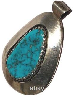 Signed Sterling Silver Turquoise Navajo Native American Vintage Artisan Pendant