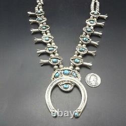 Signed Vintage NAVAJO Sterling Silver BLUE Turquoise SQUASH BLOSSOM Necklace