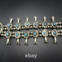 Signed Vintage NAVAJO Sterling Silver BLUE Turquoise SQUASH BLOSSOM Necklace