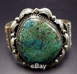 Signed Vintage NAVAJO Sterling Silver & Huge Webbed TURQUOISE Cuff BRACELET 94g