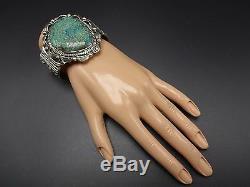 Signed Vintage NAVAJO Sterling Silver & Huge Webbed TURQUOISE Cuff BRACELET 94g