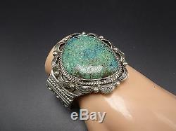 Signed Vintage NAVAJO Sterling Silver & Huge Webbed TURQUOISE Cuff BRACELET 94g