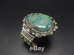 Signed Vintage NAVAJO Sterling Silver & Huge Webbed TURQUOISE Cuff BRACELET 94g