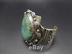 Signed Vintage NAVAJO Sterling Silver & Huge Webbed TURQUOISE Cuff BRACELET 94g