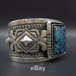 Signed Vintage NAVAJO Sterling Silver & Lone Mountain TURQUOISE BRACELET 118g