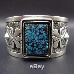 Signed Vintage NAVAJO Sterling Silver & Lone Mountain TURQUOISE BRACELET 118g