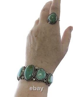 Signed Vintage Navajo GORGEOUS HIGH QUALITY Turquoise Cuff J. Livingston 7