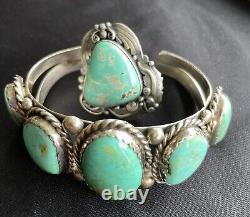 Signed Vintage Navajo GORGEOUS HIGH QUALITY Turquoise Cuff J. Livingston 7