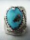 Signed Vintage Navajo Kingman Turquoise Sterling Silver Ring Old