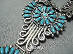 Signed Vintage Navajo Museum Turquoise Sterling Silver Squash Blossom Necklace