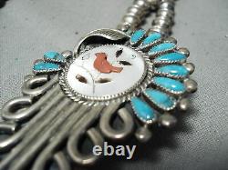 Signed Vintage Navajo Museum Turquoise Sterling Silver Squash Blossom Necklace