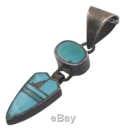 Signed Vintage Navajo Native American Sterling Silver Turquoise Inlay Pendant