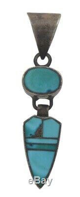 Signed Vintage Navajo Native American Sterling Silver Turquoise Inlay Pendant