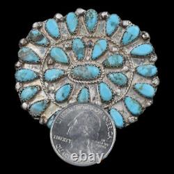Signed Vintage Navajo Old Pawn Sterling Silver Natural Turquoise Cluster Brooch