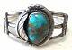 Signed Vintage Navajo Spiderweb Turquoise & Sterling Silver Bracelet
