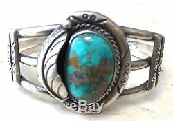 Signed Vintage Navajo Spiderweb Turquoise & Sterling Silver Bracelet