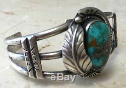 Signed Vintage Navajo Spiderweb Turquoise & Sterling Silver Bracelet