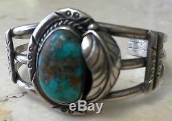 Signed Vintage Navajo Spiderweb Turquoise & Sterling Silver Bracelet