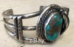 Signed Vintage Navajo Spiderweb Turquoise & Sterling Silver Bracelet