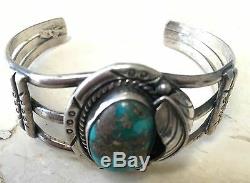 Signed Vintage Navajo Spiderweb Turquoise & Sterling Silver Bracelet